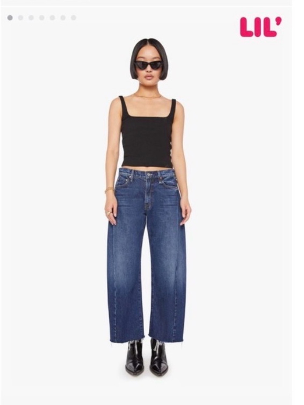 MOTHER Wide Leg Crop Jeans in Dark Blue Wash